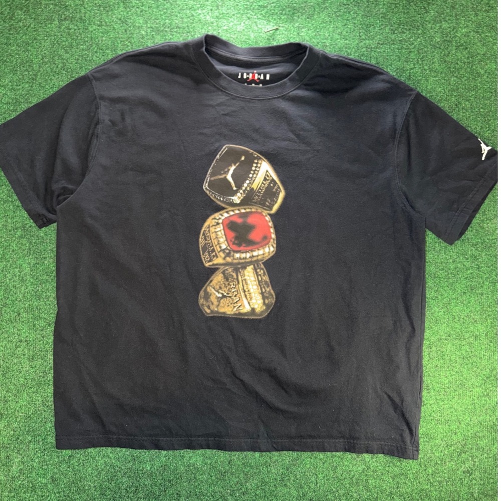 Jordan Mens Black Championship Rings Graphic T-Shirt XL Jumpman Basketball Tee
